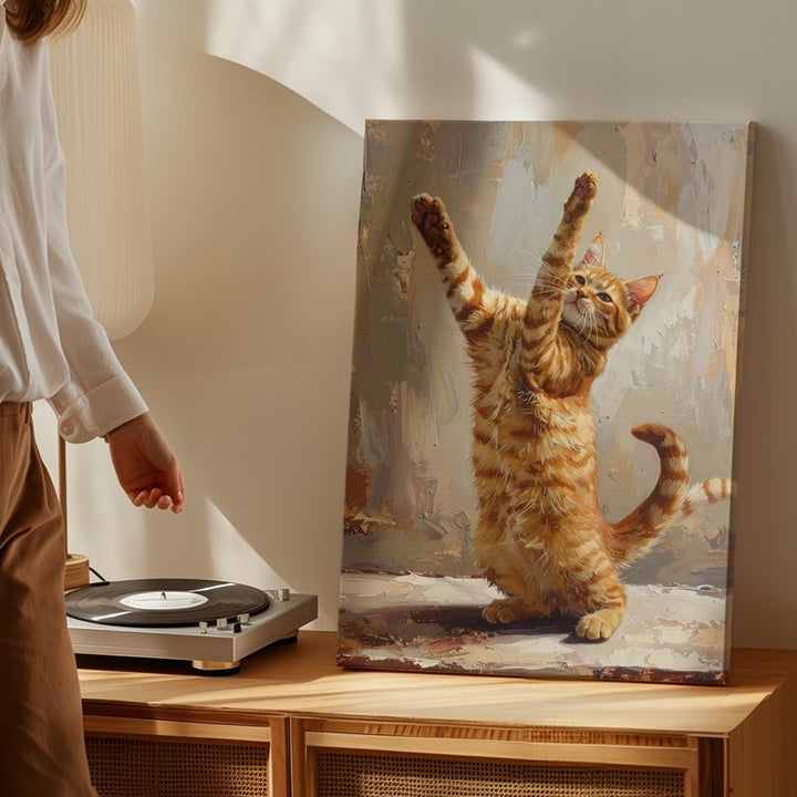 Stretching Tabby Canvas – Painterly Cat in Motion Wall Art - Gifitto
