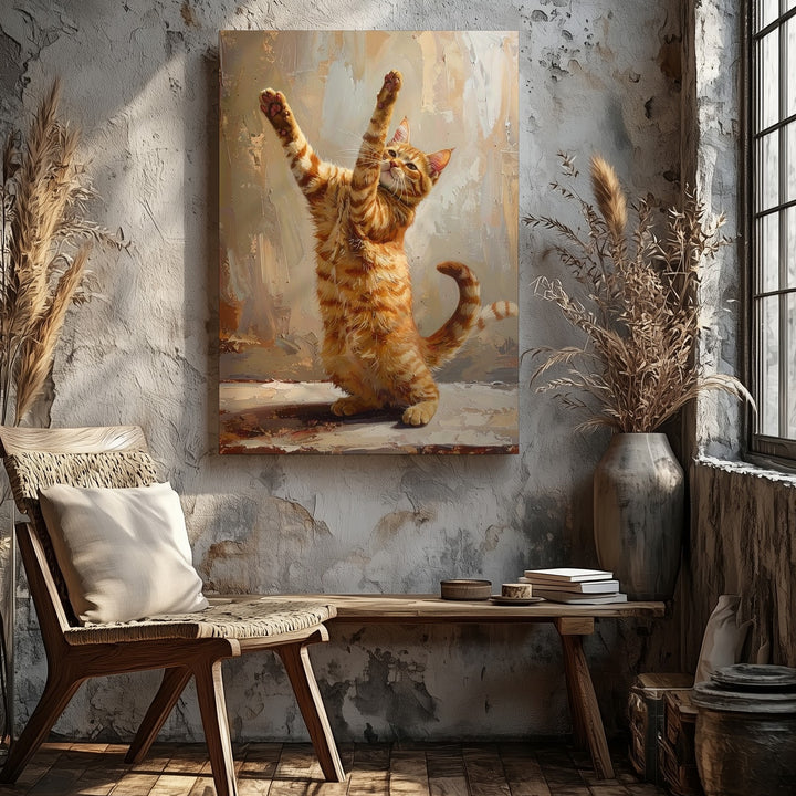 Stretching Tabby Canvas – Painterly Cat in Motion Wall Art - Gifitto