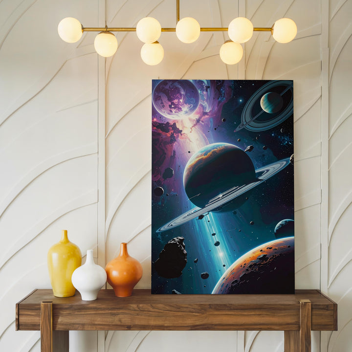 Cosmic Planets Canvas – Floating Moons, Asteroids & Starry Sky Art - Gifitto