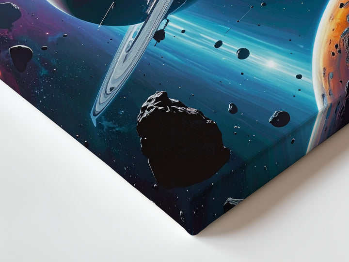 Cosmic Planets Canvas – Floating Moons, Asteroids & Starry Sky Art - Gifitto