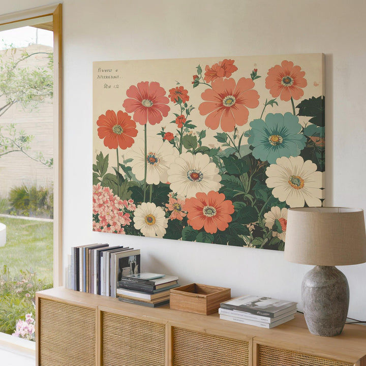 Flower Market Mexico Canvas – Festive Botanical Print with Mexican Folk Art Flair - Gifitto