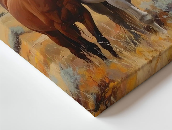 Golden Companions Canvas – Two Horses in Autumn Western Field - Gifitto