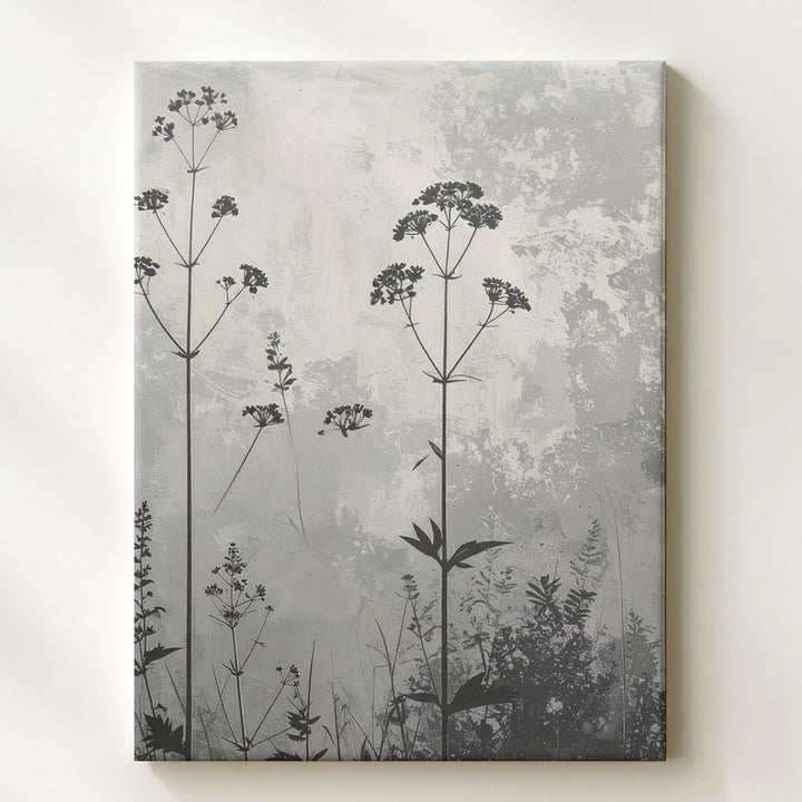 Grayscale Wildflower Canvas – Elegant Botanical Silhouette Art with Textured Background - Gifitto