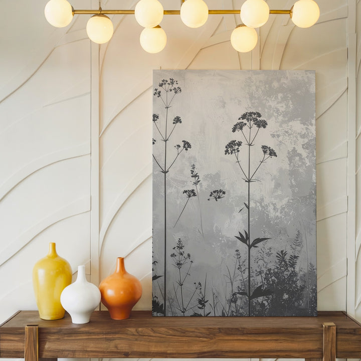 Grayscale Wildflower Canvas – Elegant Botanical Silhouette Art with Textured Background - Gifitto