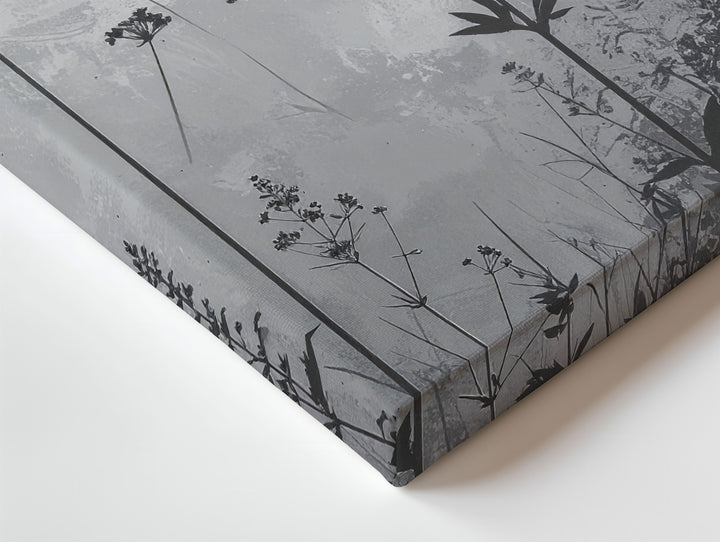 Grayscale Wildflower Canvas – Elegant Botanical Silhouette Art with Textured Background - Gifitto