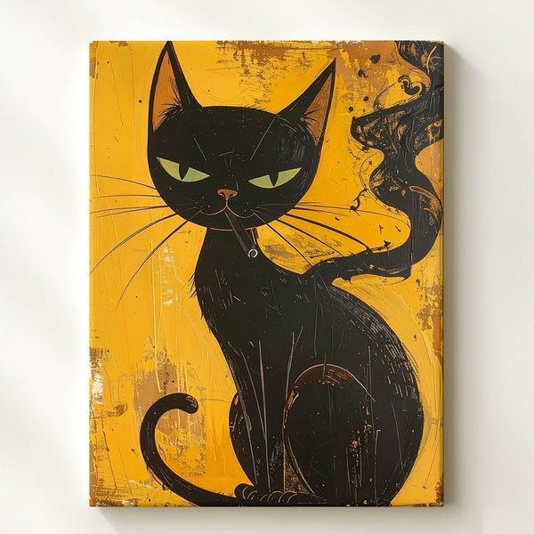 Mystical Black Cat Canvas – Minimalist Chic Feline with Attitude - Gifitto