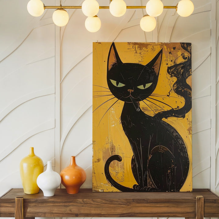 Mystical Black Cat Canvas – Minimalist Chic Feline with Attitude - Gifitto