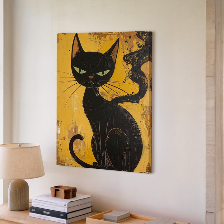 Mystical Black Cat Canvas – Minimalist Chic Feline with Attitude - Gifitto