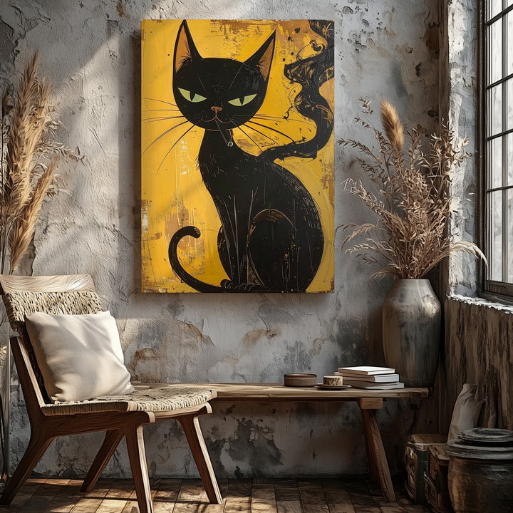 Mystical Black Cat Canvas – Minimalist Chic Feline with Attitude - Gifitto