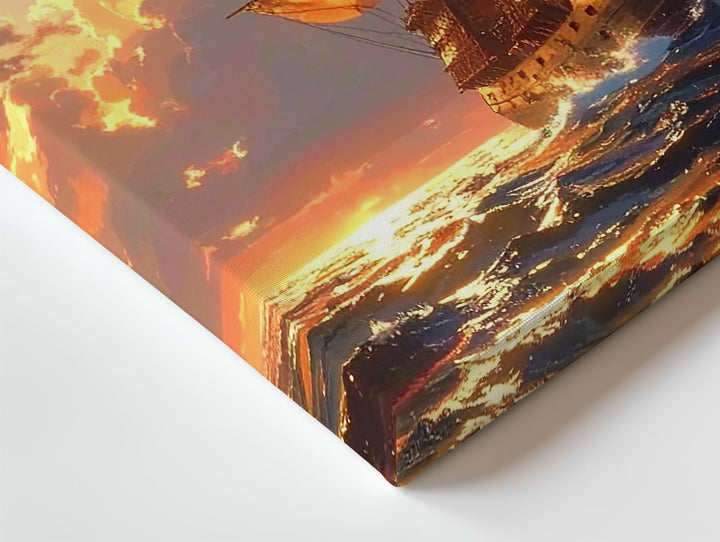 Pirate Ship at Sunset Canvas – Adventure on the Glowing Ocean Wall Art - Gifitto