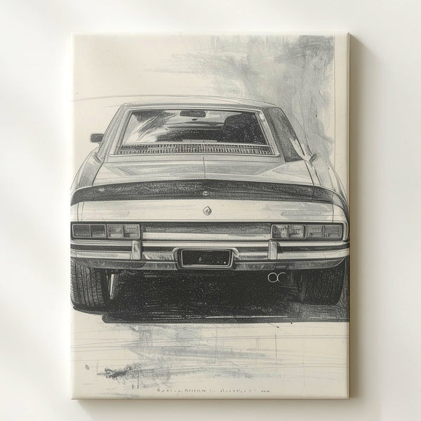 Porsche 911 Pencil Sketch Canvas – Monochrome Rear View Automotive Art - Gifitto