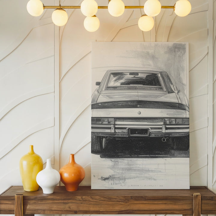 Porsche 911 Pencil Sketch Canvas – Monochrome Rear View Automotive Art - Gifitto