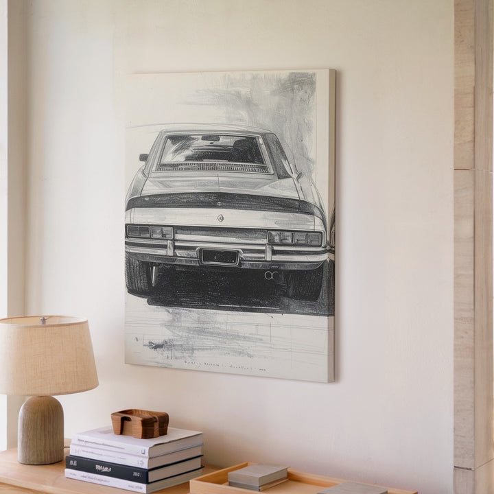 Porsche 911 Pencil Sketch Canvas – Monochrome Rear View Automotive Art - Gifitto