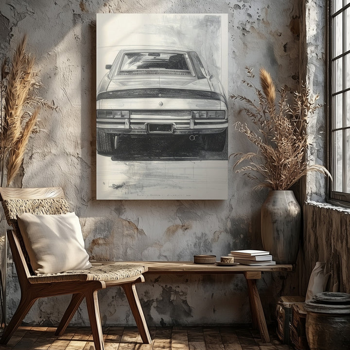 Porsche 911 Pencil Sketch Canvas – Monochrome Rear View Automotive Art - Gifitto