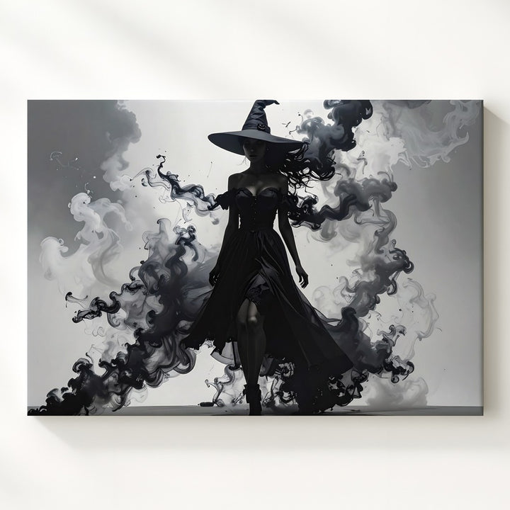 Witch of Shadows Canvas – Mysterious Sorceress in Dark Smoke Wall Art - Gifitto