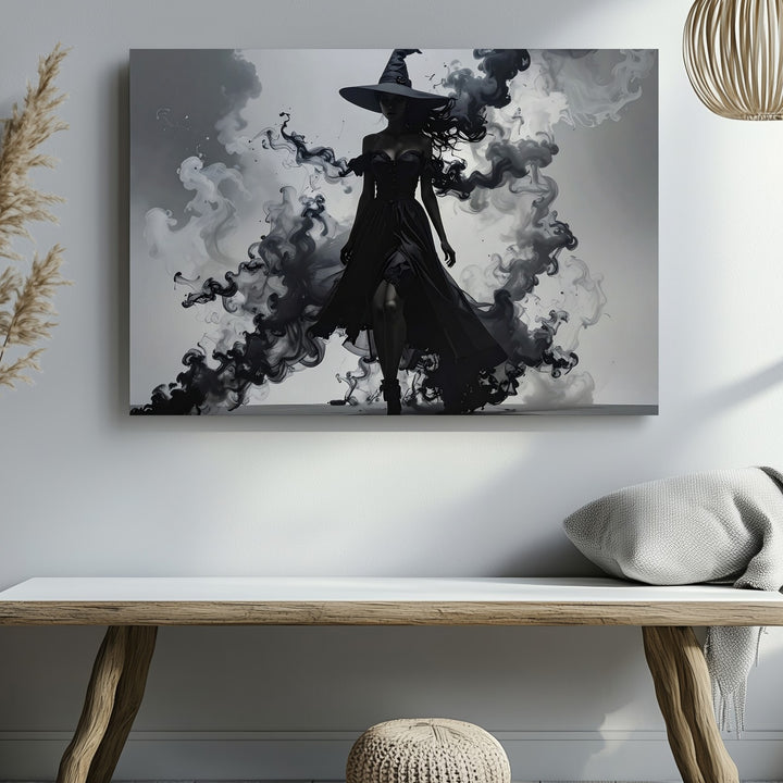 Witch of Shadows Canvas – Mysterious Sorceress in Dark Smoke Wall Art - Gifitto