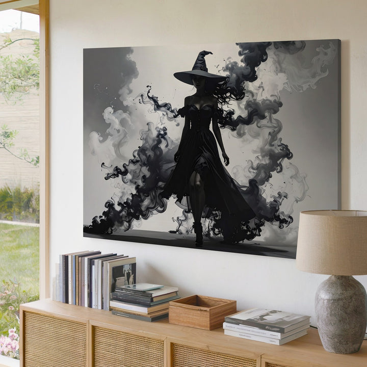 Witch of Shadows Canvas – Mysterious Sorceress in Dark Smoke Wall Art - Gifitto