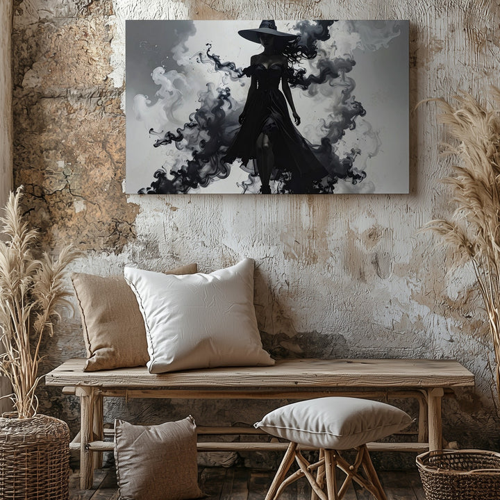 Witch of Shadows Canvas – Mysterious Sorceress in Dark Smoke Wall Art - Gifitto