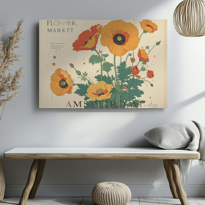 Flower Market Amsterdam Canvas – Retro Poppy Floral Print with Vintage Poster Vibes - Gifitto