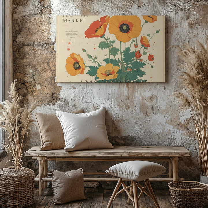 Flower Market Amsterdam Canvas – Retro Poppy Floral Print with Vintage Poster Vibes - Gifitto