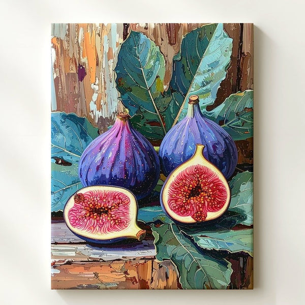 Rustic Fig & Leaf Canvas – Stylized Botanical Fruit Wall Art - Gifitto