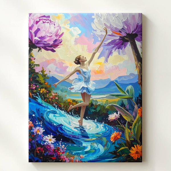 Ballerina in Dreamscape Canvas – Surreal Flowers & Fantasy Landscape Art - Gifitto