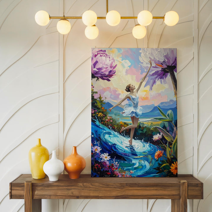Ballerina in Dreamscape Canvas – Surreal Flowers & Fantasy Landscape Art - Gifitto