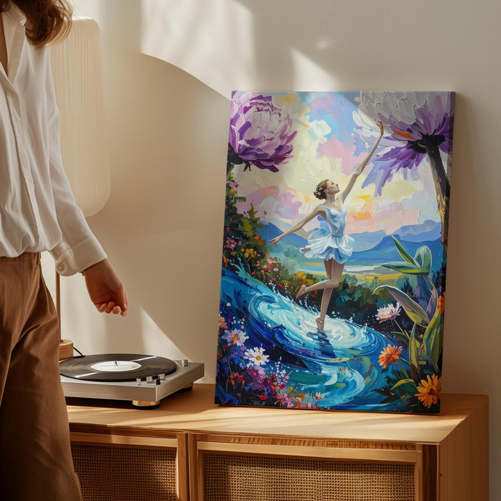 Ballerina in Dreamscape Canvas – Surreal Flowers & Fantasy Landscape Art - Gifitto