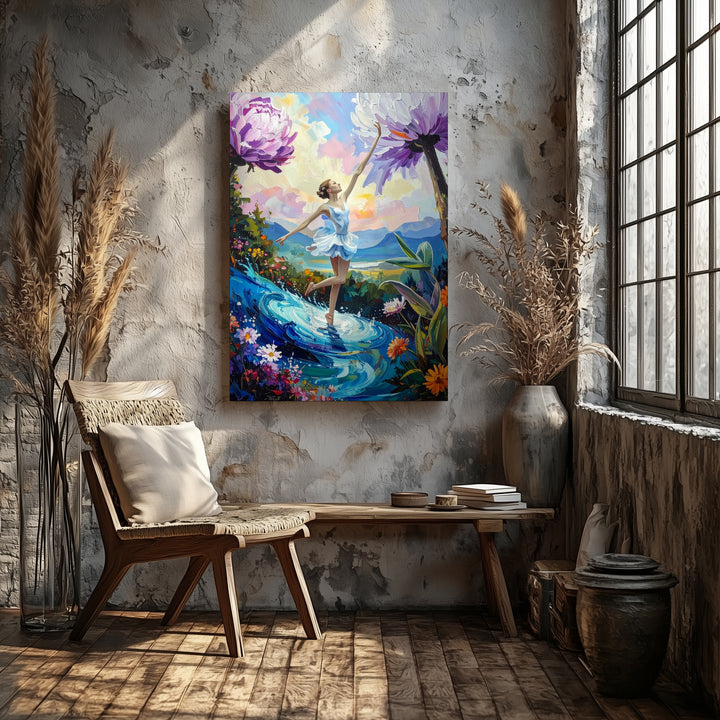 Ballerina in Dreamscape Canvas – Surreal Flowers & Fantasy Landscape Art - Gifitto