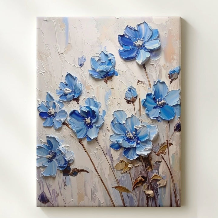 Textured Blue Floral Canvas – Sculpted Wildflowers with Raised Petals - Gifitto
