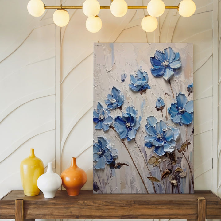 Textured Blue Floral Canvas – Sculpted Wildflowers with Raised Petals - Gifitto