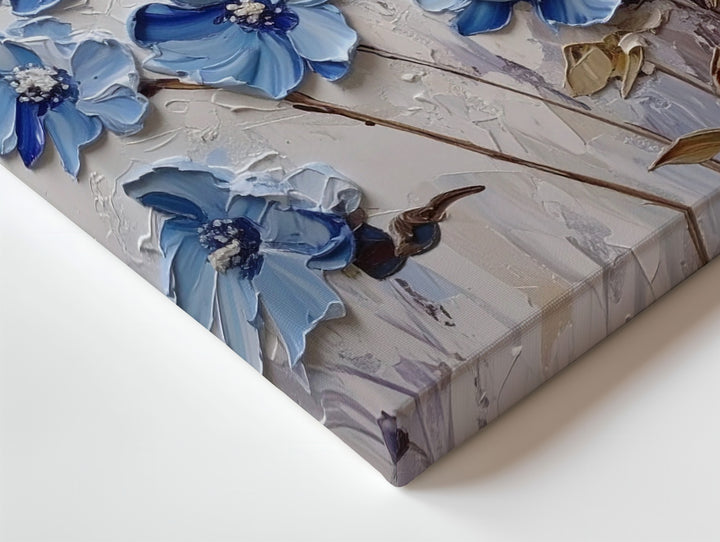 Textured Blue Floral Canvas – Sculpted Wildflowers with Raised Petals - Gifitto