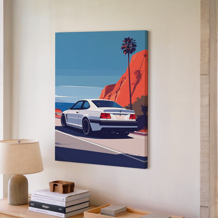 Minimalist BMW Coastal Drive Canvas – Retro Road Trip Car Wall Art - Gifitto