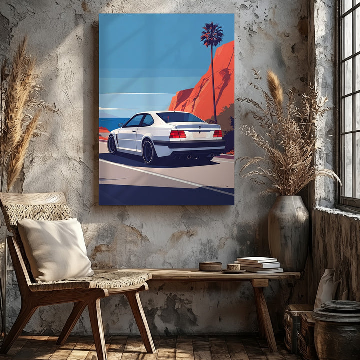 Minimalist BMW Coastal Drive Canvas – Retro Road Trip Car Wall Art - Gifitto