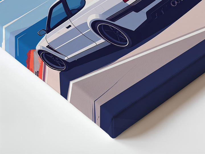 Minimalist BMW Coastal Drive Canvas – Retro Road Trip Car Wall Art - Gifitto