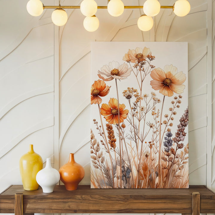 Autumn Wildflower Canvas – Minimalist Botanical Art with Dried and Fresh Stems - Gifitto