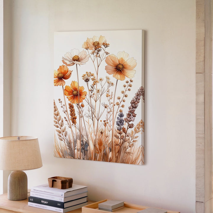 Autumn Wildflower Canvas – Minimalist Botanical Art with Dried and Fresh Stems - Gifitto
