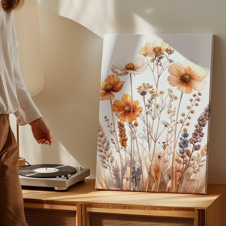 Autumn Wildflower Canvas – Minimalist Botanical Art with Dried and Fresh Stems - Gifitto