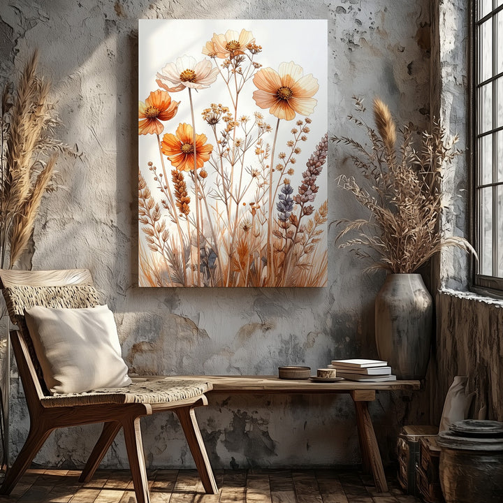 Autumn Wildflower Canvas – Minimalist Botanical Art with Dried and Fresh Stems - Gifitto