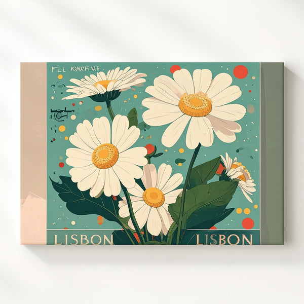 Flower Market Lisbon Canvas – Retro Daisy Floral Print with Travel Poster Charm - Gifitto