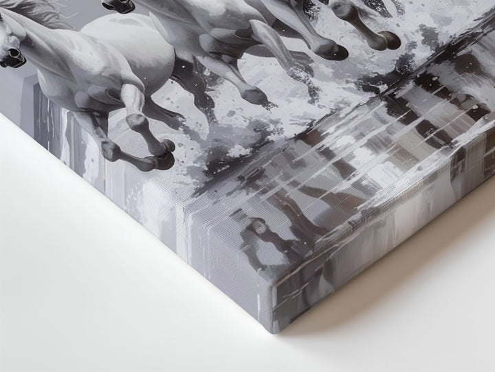 Moonrun Herd Canvas – Grayscale White Horses with Ethereal Energy - Gifitto