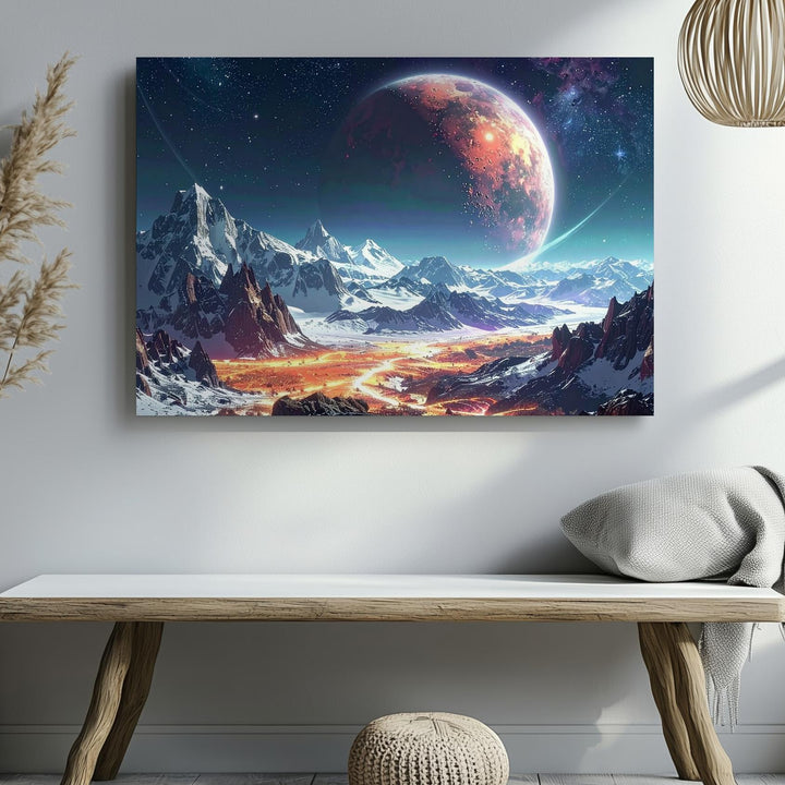Alien Horizon Canvas – Sci-Fi Planet Landscape with Glowing Red World & Radiant Terrain - Gifitto