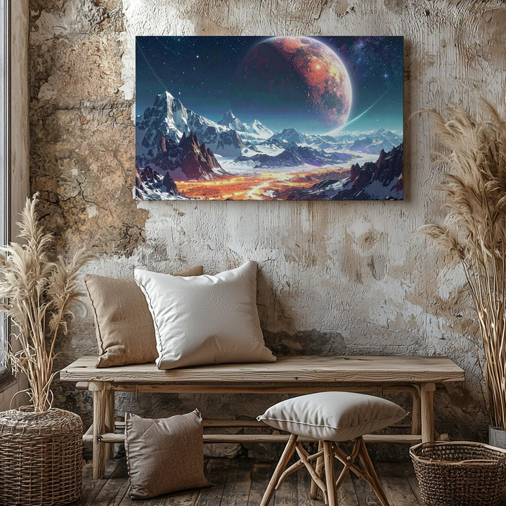 Alien Horizon Canvas – Sci-Fi Planet Landscape with Glowing Red World & Radiant Terrain - Gifitto