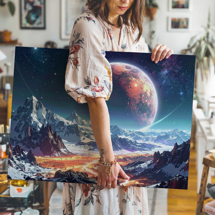 Alien Horizon Canvas – Sci-Fi Planet Landscape with Glowing Red World & Radiant Terrain - Gifitto