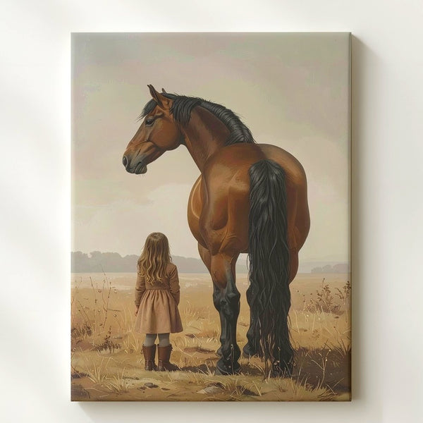 Kindred Stillness Canvas – Girl and Horse from Behind in Autumn Field - Gifitto