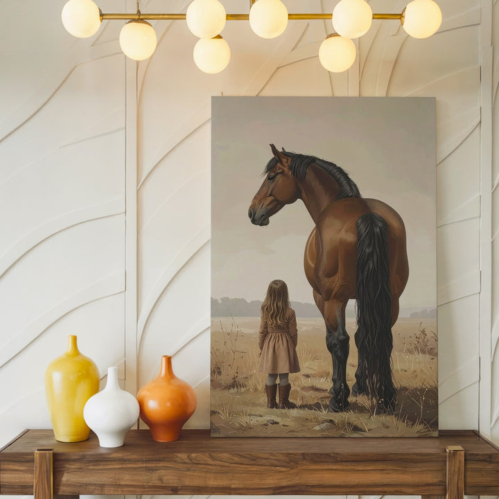 Kindred Stillness Canvas – Girl and Horse from Behind in Autumn Field - Gifitto