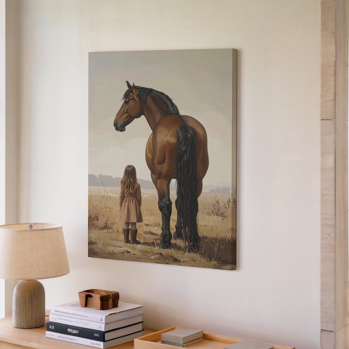 Kindred Stillness Canvas – Girl and Horse from Behind in Autumn Field - Gifitto