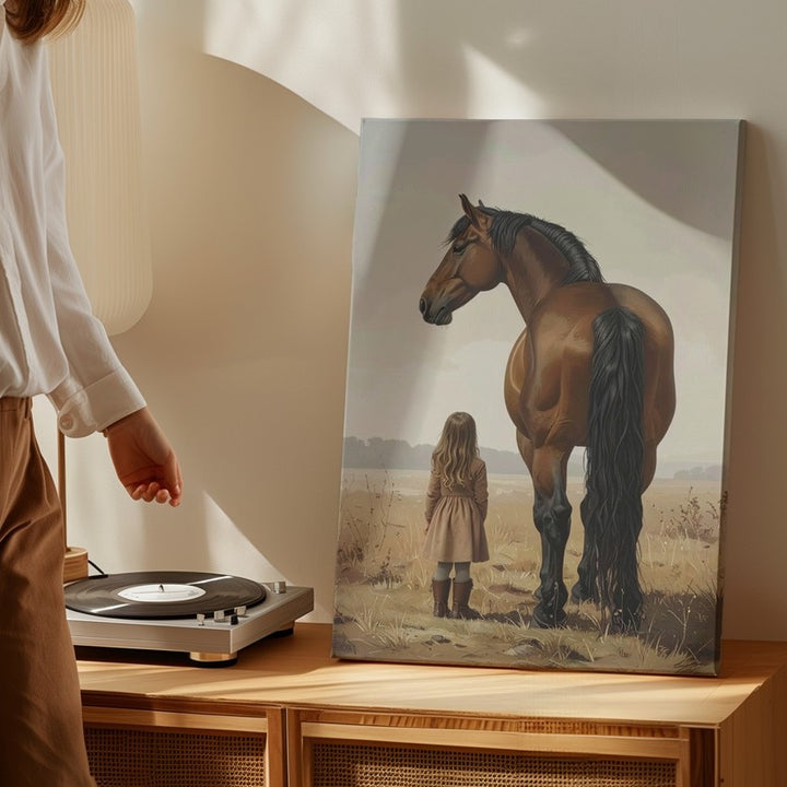 Kindred Stillness Canvas – Girl and Horse from Behind in Autumn Field - Gifitto