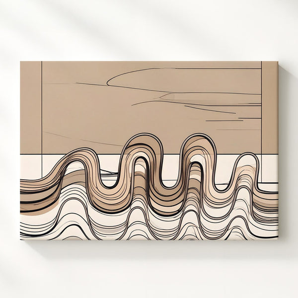 Abstract Wave Line Drawing Canvas – Minimalist Black Wavy Curves Art - Gifitto