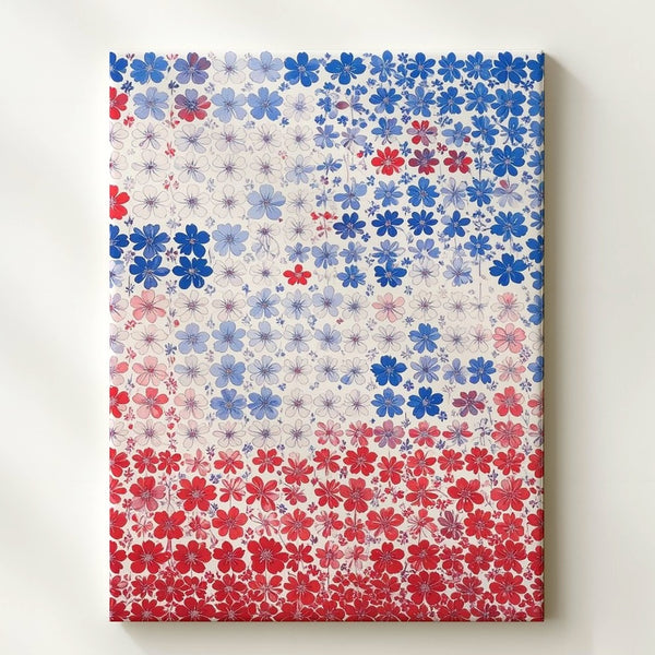 Patriotic Cherry Blossom Canvas – Modern Floral Flag Design in Red, White, and Blue - Gifitto